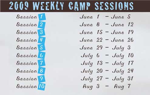 2009 weekly camp sessions